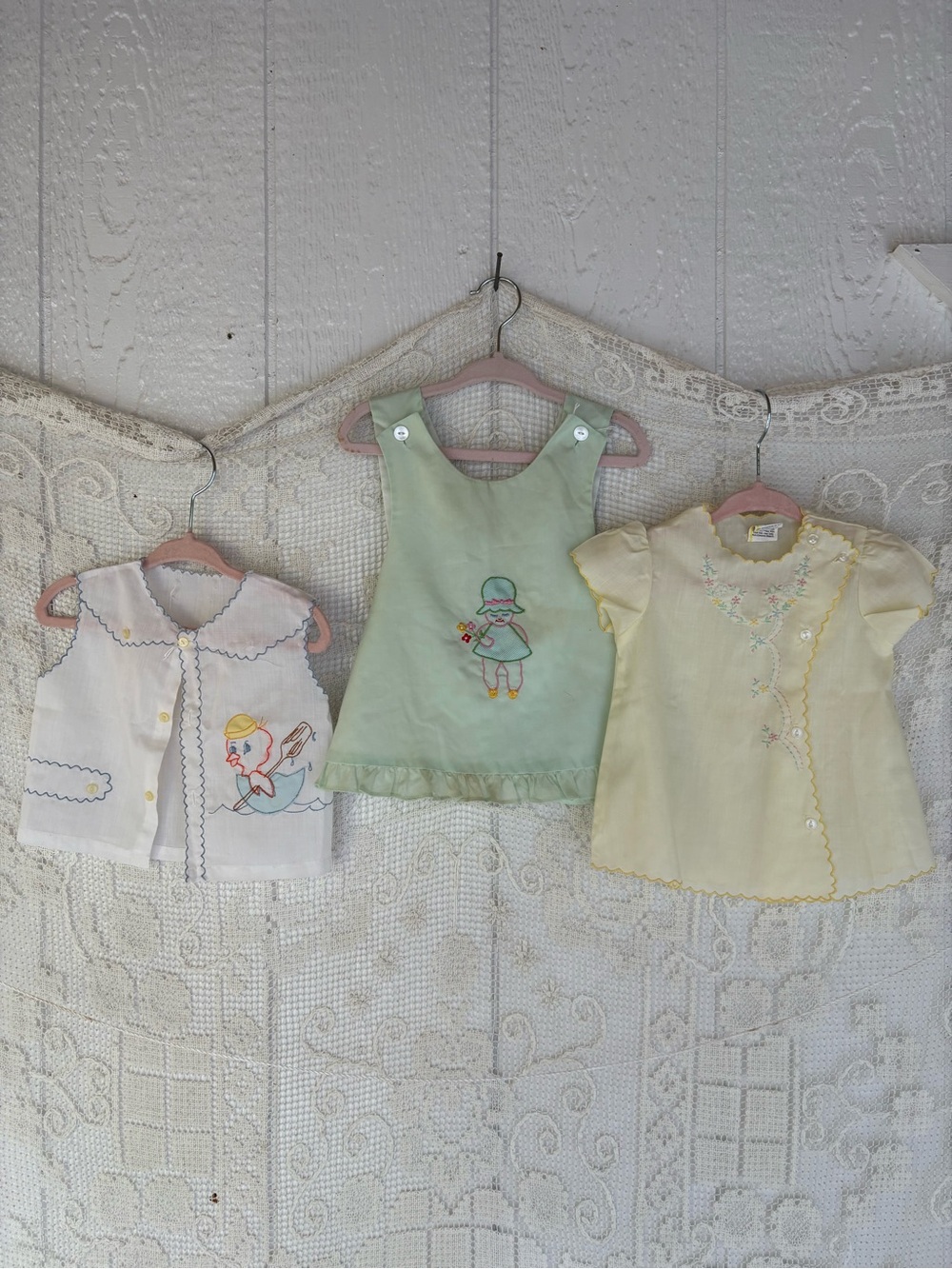 Vintage Baby Clothes Pastel 0-6 months Embroidered Dress &Tops Set if 3